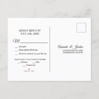 Simple Black White Calligraphy Response Postcard