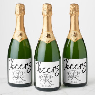 Simple Black & White Calligraphy Script  Sparkling Wine Label