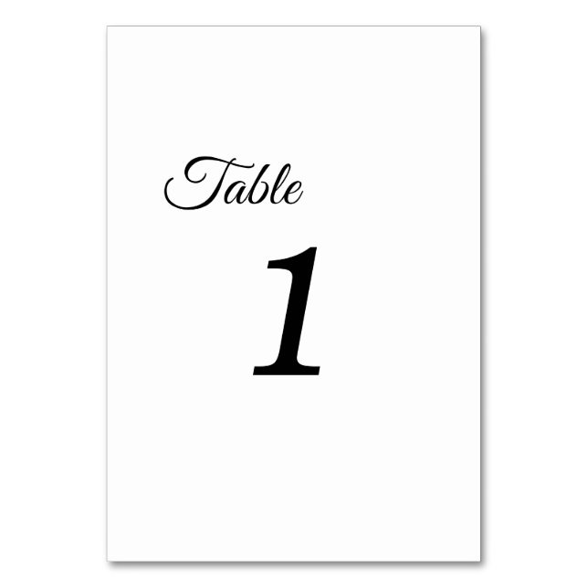 Simple Black White Calligraphy Table Numbers Sign (Back)