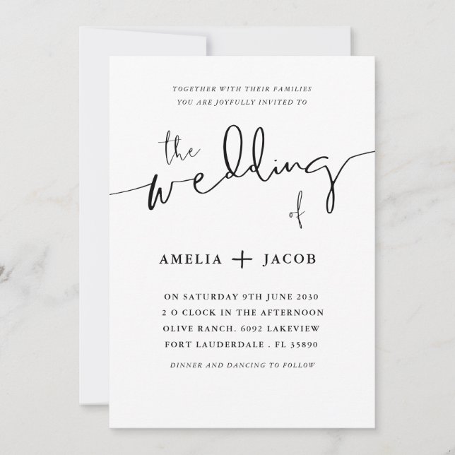 Simple Black & White Calligraphy Wedding Invitation (Front)