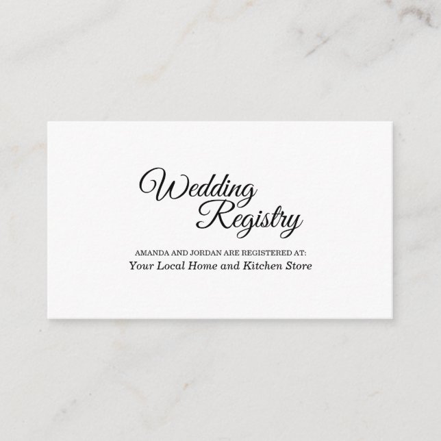Simple Black White Calligraphy Wedding Registry Enclosure Card (Front)