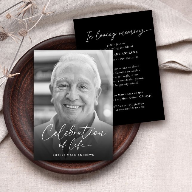 Simple Black White Celebration of Life Memorial Invitation (Creator Uploaded)
