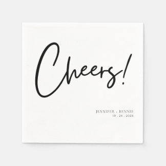 Simple Black White Cheer Script Minimalist Wedding Napkin