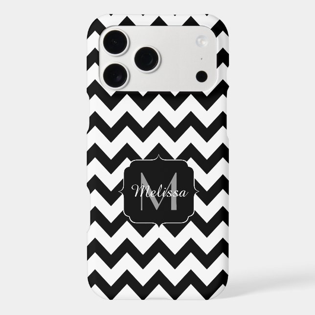 Simple black white chevron pattern lines Monogram (Back)