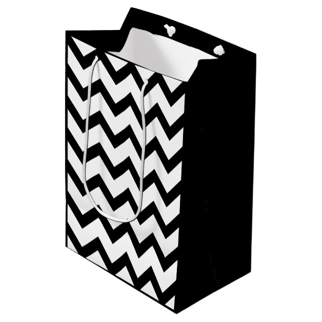 Simple black white chevron pattern lines retro medium gift bag (Front Angled)