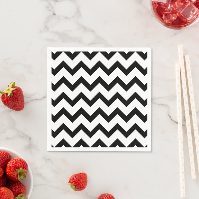 Simple black white chevron pattern lines retro napkin (Insitu)