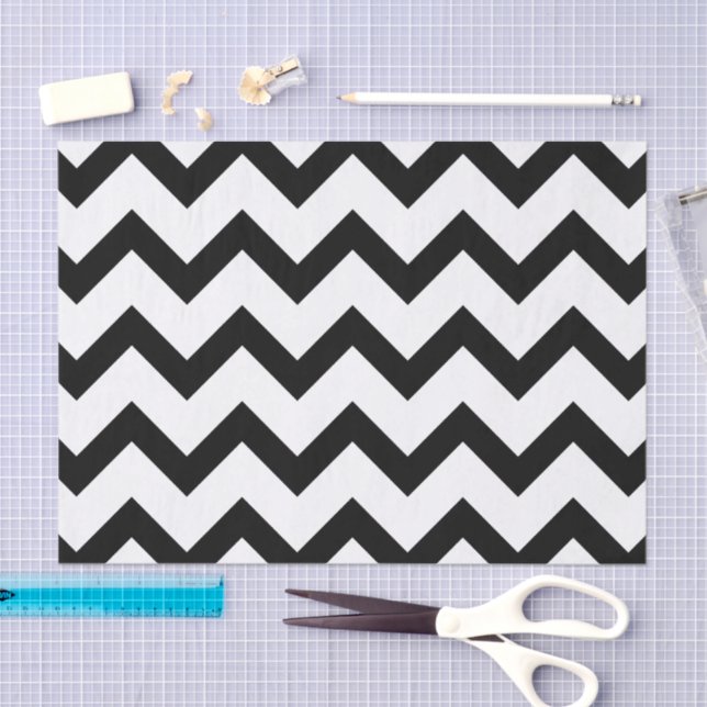 Simple black white chevron pattern lines retro tissue paper (Craft)