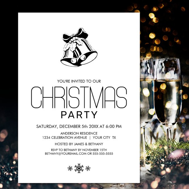 Simple Black White Christmas Bells Party Invitation (Creator Uploaded)