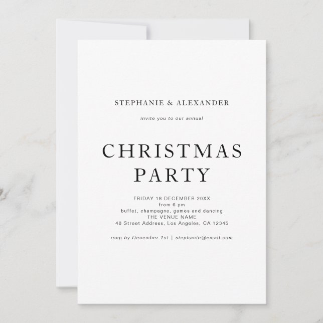 Simple Black White Christmas Party  Invitation (Front)