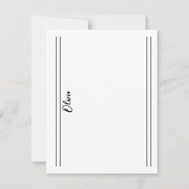 Simple Black White Classic Double Lined Note Card (Front)