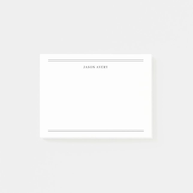 Simple Black White Classic Double Lines Post-it Notes (Front)
