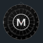 Simple Black White Classic Monogram Dartboard<br><div class="desc">Modern black dart board with simple monogram medallion with classic block typography initial and name in white. Personalise with monogram initial; use customise menu to change background colour or typography.</div>