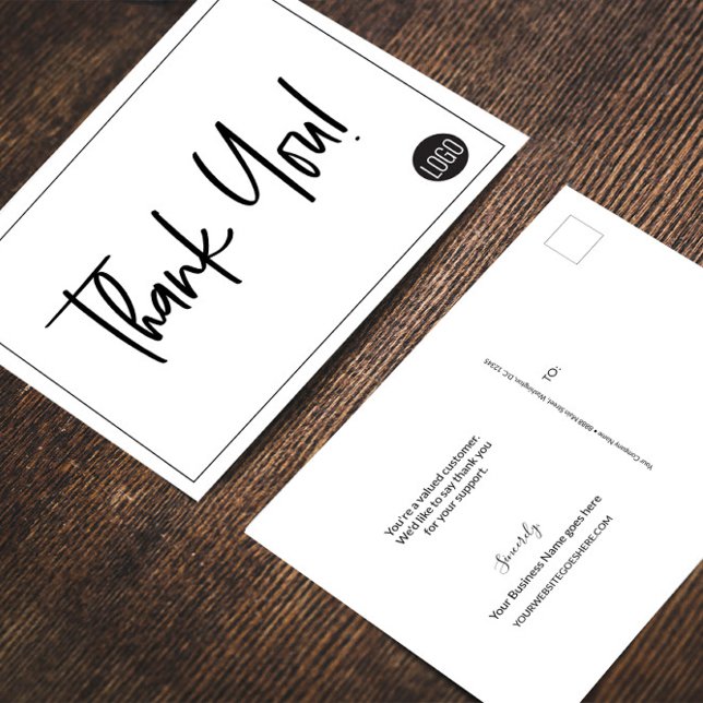Simple Black White Company Logo Custom Thank You Postcard (Custom professional business thank you postcard)