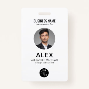 Simple Black White Company Logo Photo ID Barcode ID Badge