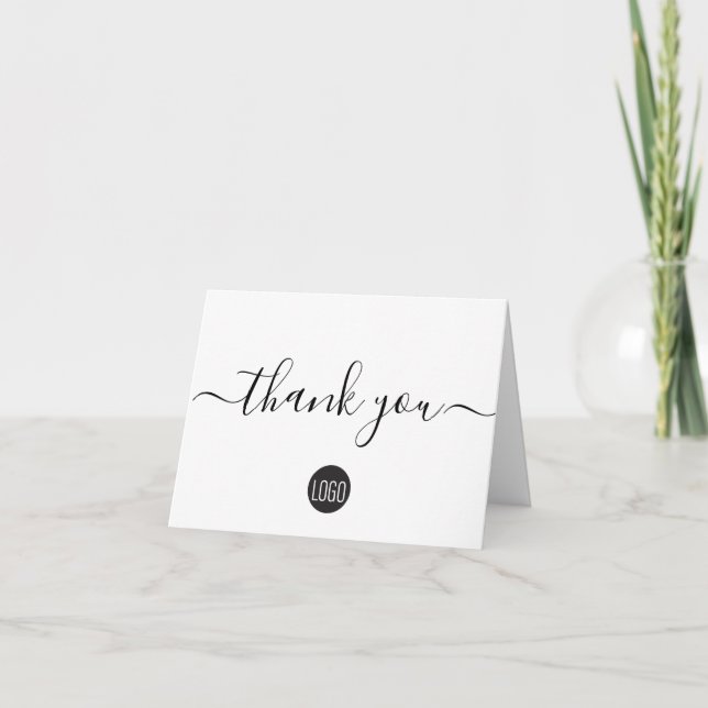 Simple Black White Company Logo Social Thank You Card (Front)