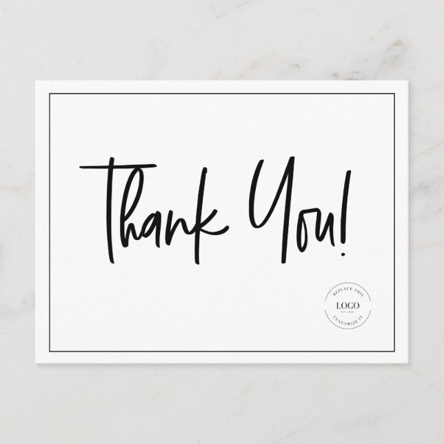 Simple Black White Company Logo Social Thank You  Postcard (Front)