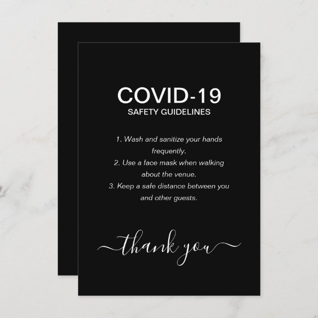 Simple Black & White Covid Safety Guidelines Party Enclosure Card (Front/Back)