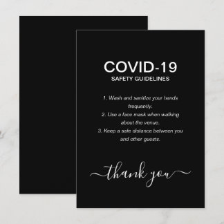 Simple Black & White Covid Safety Guidelines Party Enclosure Card