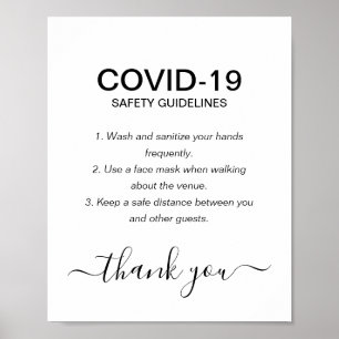 Simple Black & White Covid Safety Guidelines Party Poster