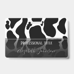 Simple Black white Cow Spots Animal ID Badge