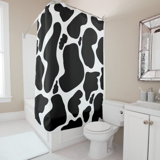 Simple Black white Cow Spots Animal Shower Curtain (In Situ)