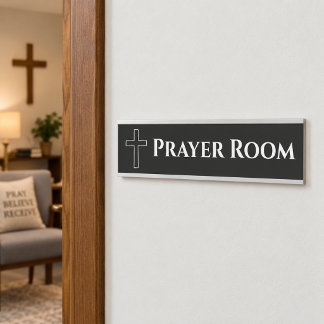 Simple Black White Cross Church Prayer Room Door Sign