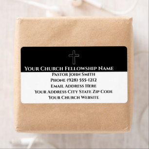 Simple Black White Cross Outline Church Labels
