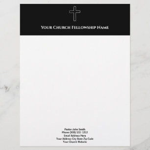 Simple Black White Cross Outline Church Pastor Custom Letterhead