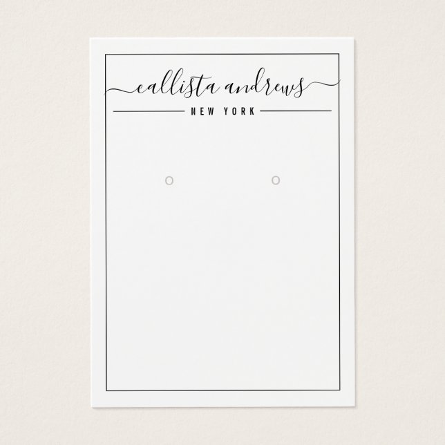 Simple Black White Cursive Earring Display Card (Front)