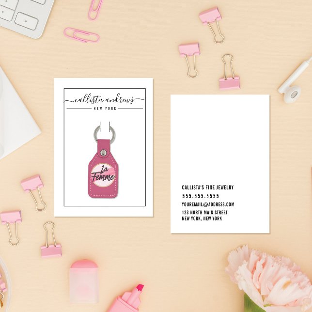 Simple Black White Cursive Keychain Display Card (Creator Uploaded)