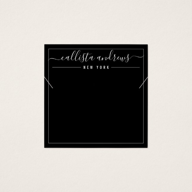 Simple Black White Cursive Necklace Display Card (Front)