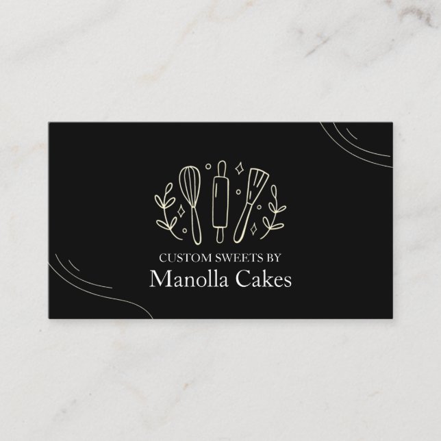 Simple Black white custom cooking baking baker Business Card (Front)