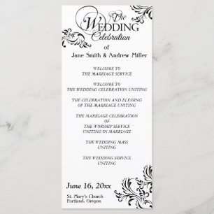 Simple black & white damask Wedding Programs Programme