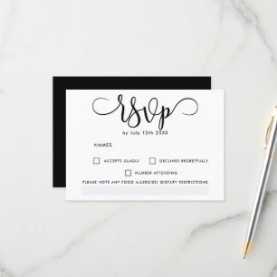 Simple black white elegant chic rsvp wedding card