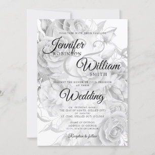 Simple Black & White Elegant Floral Wedding Invitation