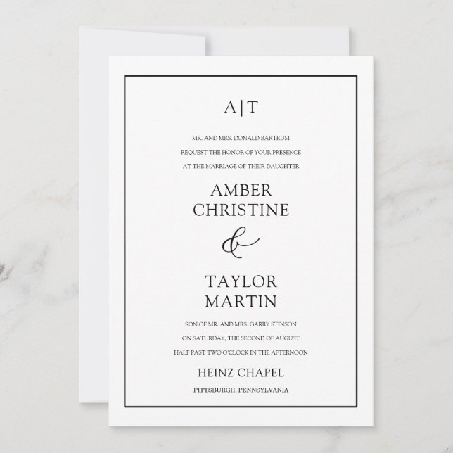 Simple Black & White Elegant Minimalist Invitation (Front)