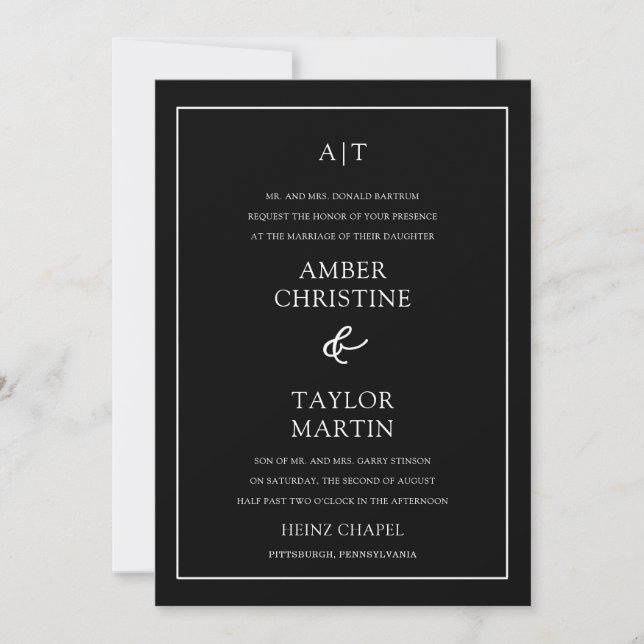 Simple Black & White Elegant Minimalist Invitation (Front)