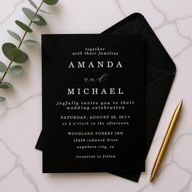 Simple Black & White Elegant Minimalist Wedding Invitation (Creator Uploaded)