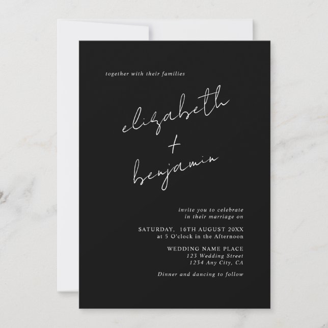Simple Black & White Elegant Minimalist Wedding Invitation (Front)