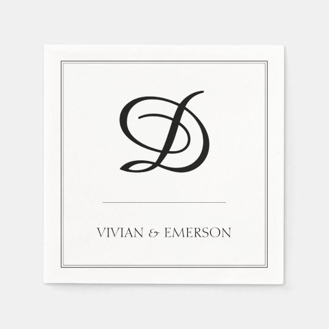 Simple Black White Elegant Monogram Wedding Napkin (Front)