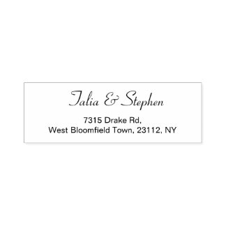 Simple black white elegant script return wedding self-inking stamp