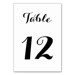 Simple Black White Elegant Script Wedding Party Table Number