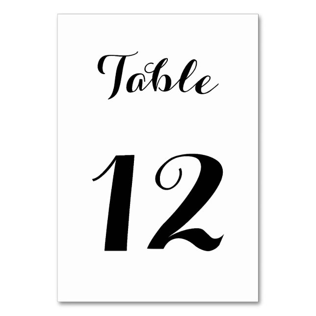 Simple Black White Elegant Script Wedding Party Table Number (Front)