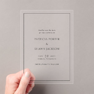 Simple Black White Elegant Wedding Save the Date Acrylic Invitations