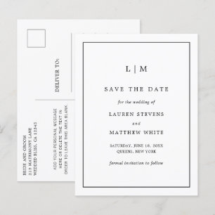 Simple Black White Elegant Wedding Save the Date Announcement Postcard