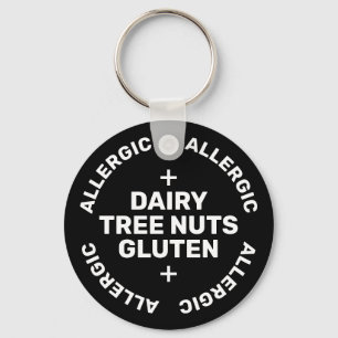 Simple Black White Emergency Contact Food Allergy Key Ring