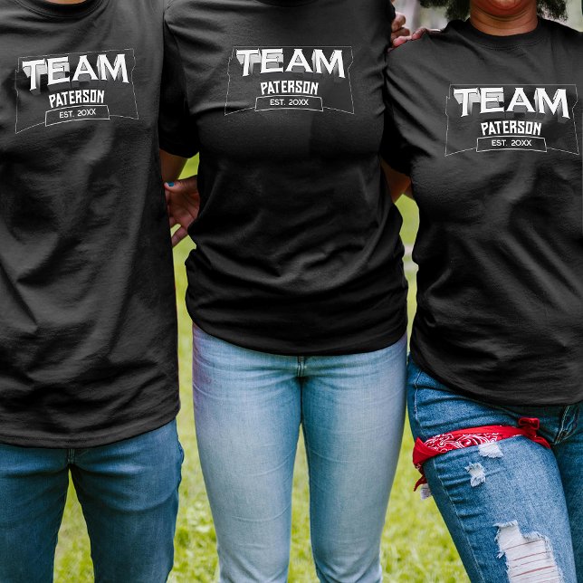 Simple Black White Family Custom Sports Team Name T-Shirt (Creator Uploaded)