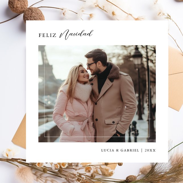 Simple Black & White Feliz Navidad Christmas Photo Holiday Card (Creator Uploaded)
