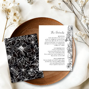 Simple Black White Floral Garden Wedding Details Enclosure Card
