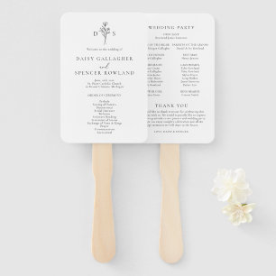 Simple Black & White Floral Monogram Wedding Hand Fan